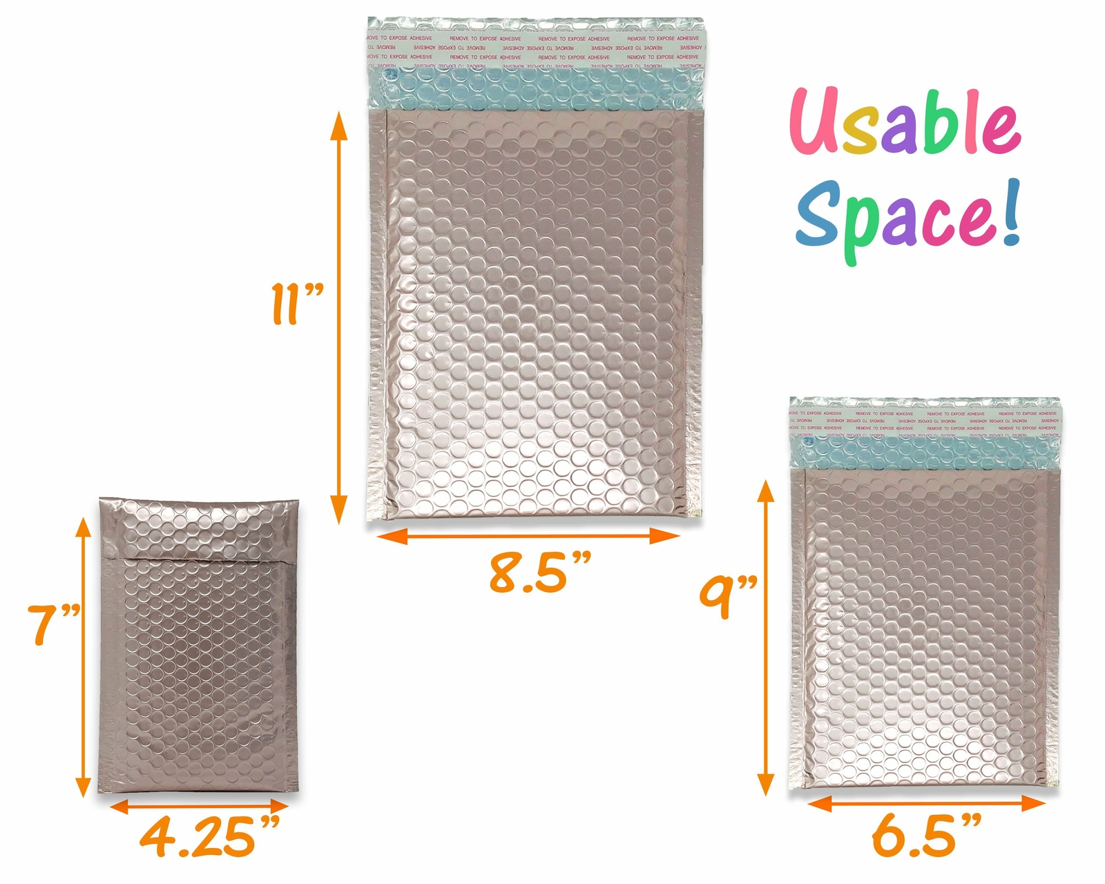 Nude Pink Metallic Bubble Mailers 8×12, 6×10, 4×8, Assorted Combo Shipping Pack