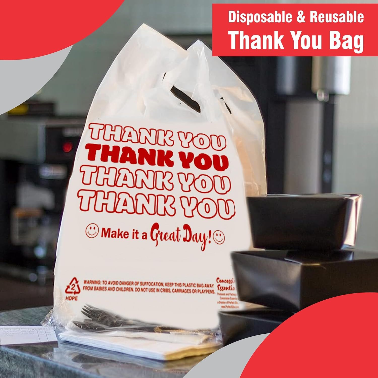 THANK YOU T-Shirt Bags 11.5″ x 6.5″ x 21″ White Plastic Shopping bag 50 – 1000