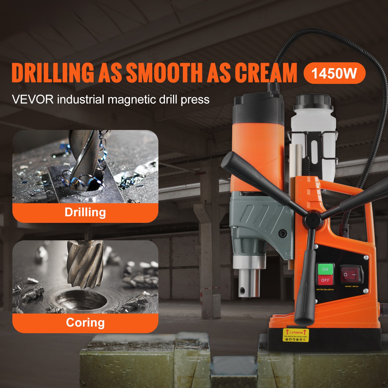 11HSS Bits Magnetic Drill 1450W 12500N Portable Mag Drill Press 850RPM 1.6″
