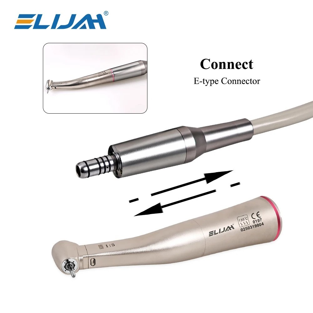 Dental 1:5 Fiber Optic Handpiece LED Quattro Spray Push Button Contra Angle