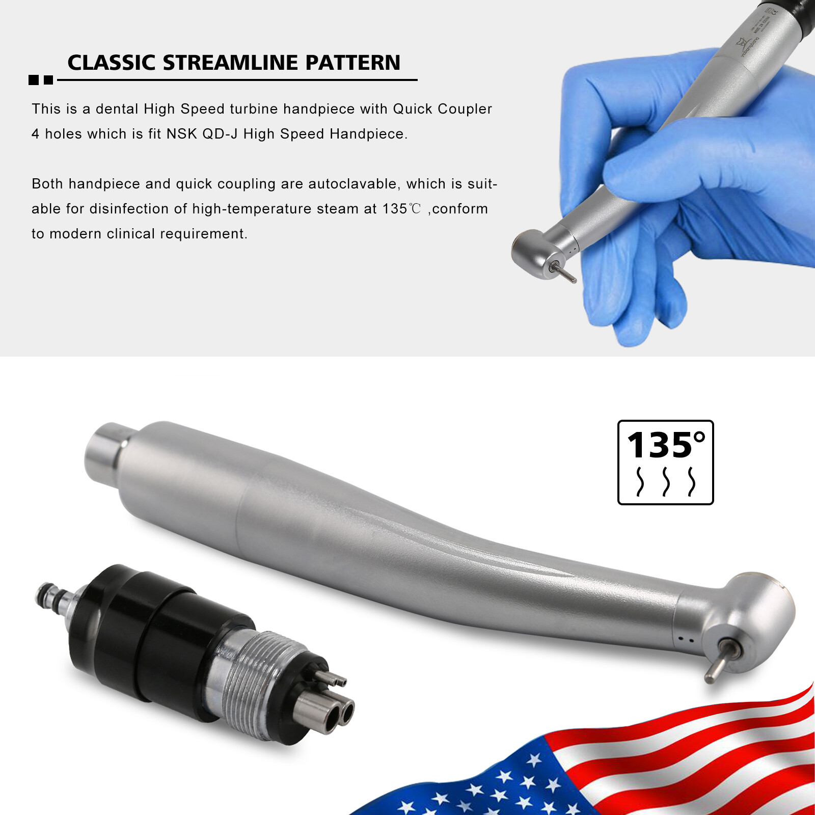 10*NSK Style Dental High Speed Turbine Handpiece Standard & 4Hole Coupler YBNK4