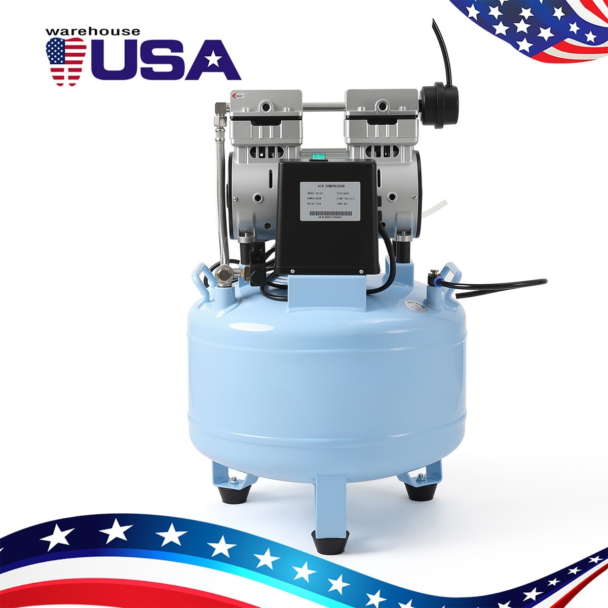 Dental Oil-Free Air Compressor 800W 40L Tank 58dB Ultra-Quiet Operation