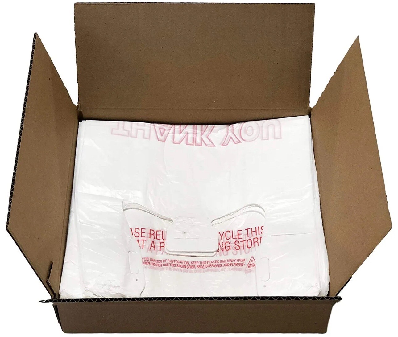Bags 1/6 Large 21 x 6.5 x 11.5 WHITE THANK YOU T-Shirt Plastic Shopping Bags