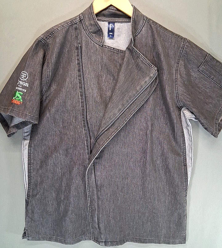 Chef Coat Reprime RP906 Unisex L Hidden Zip Short Sleeve Double Pen Pockets NEW