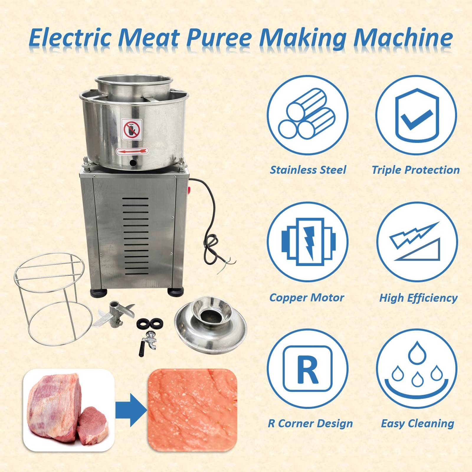 220V Commercial Meatball Beating Meat Puree Making Machine, Stainless Steel Ele