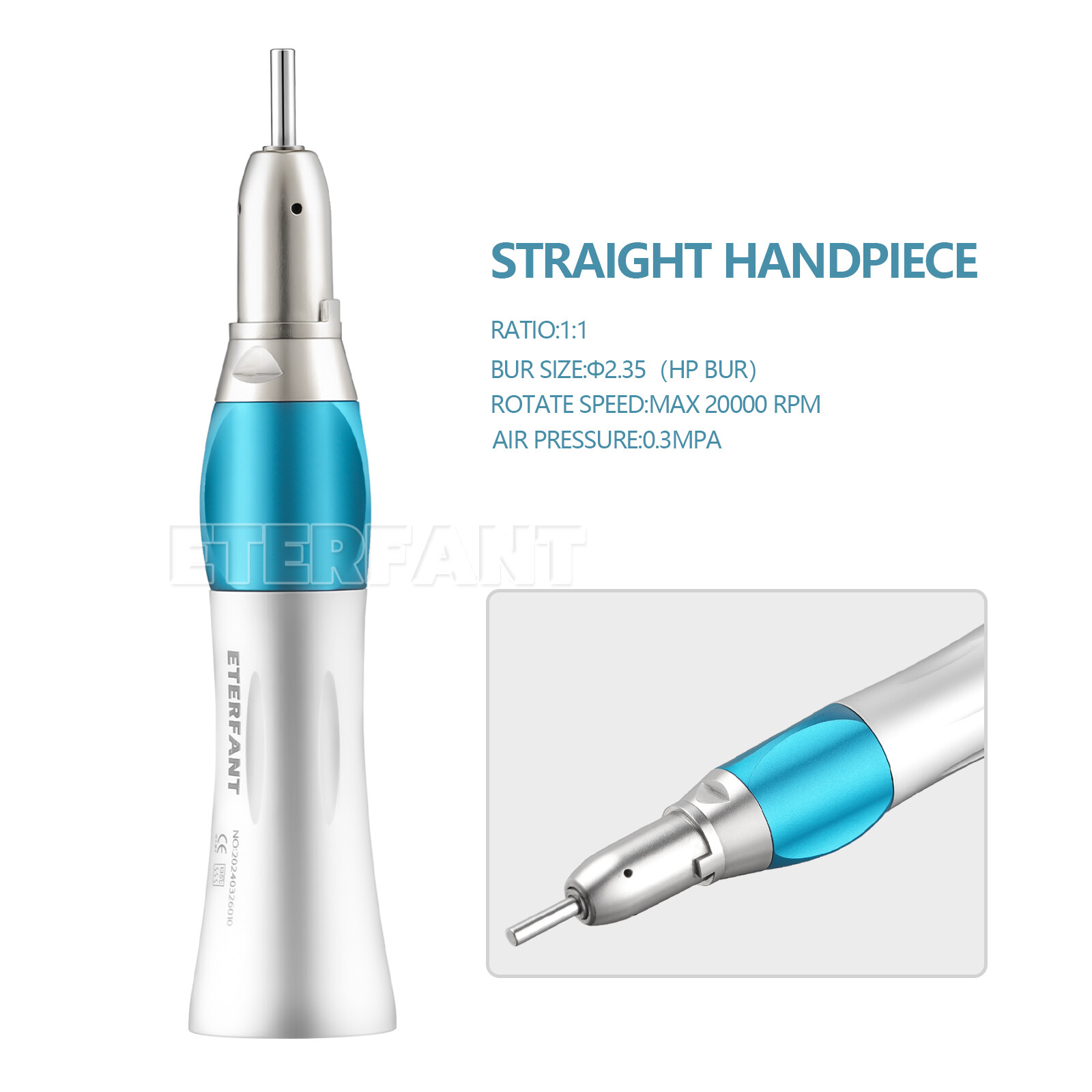 ETERANT Dental 1:1 Slow Low Speed Straight Handpiece/Air Motor Micromotor 4Hole