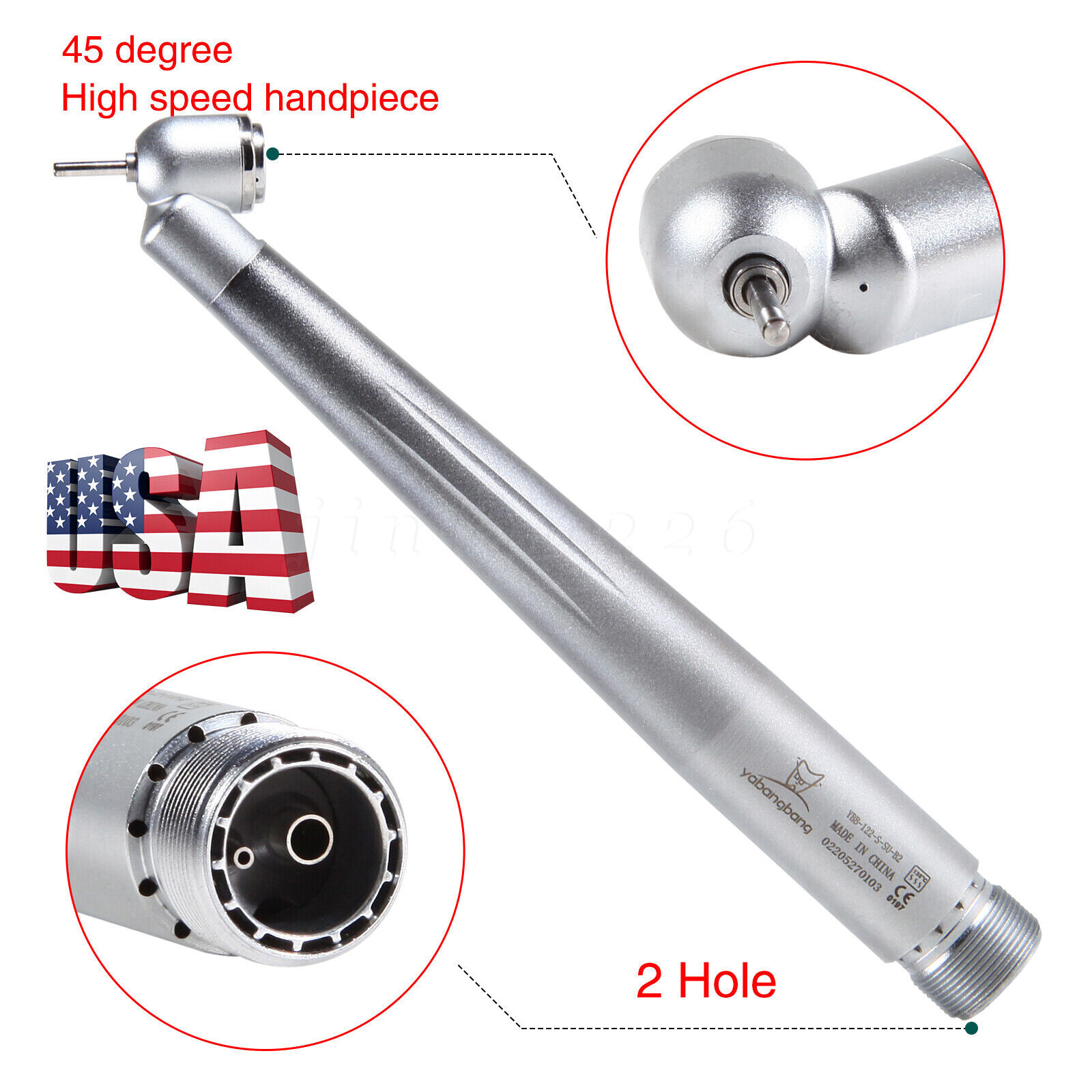 45 Degree Dental Surgical High Speed Handpiece Push Button Single Spray 2-Holes