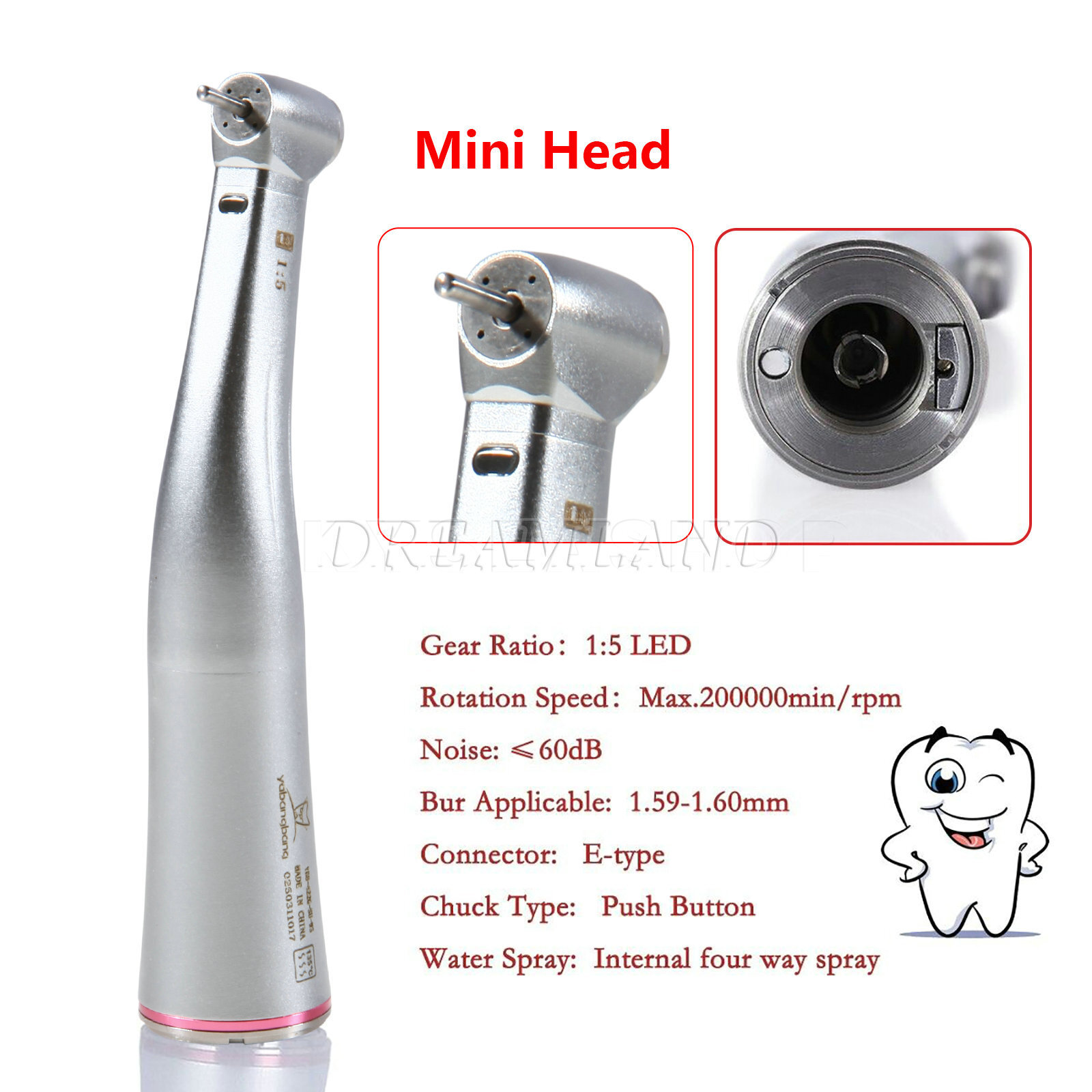 Dental 1:5 Increasing Low Speed Contra Angle Handpiece E-type Inner Channel Red