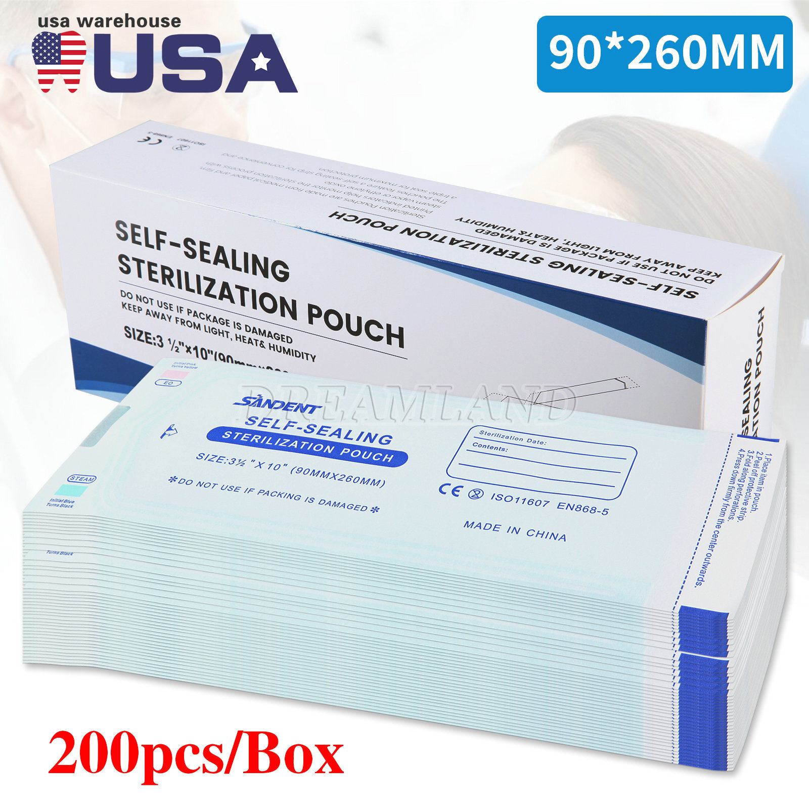 Sterilization Pouches- 3.5 ” x 10 ” Dental Medical Self Seal Pouch Bag 200 Bags