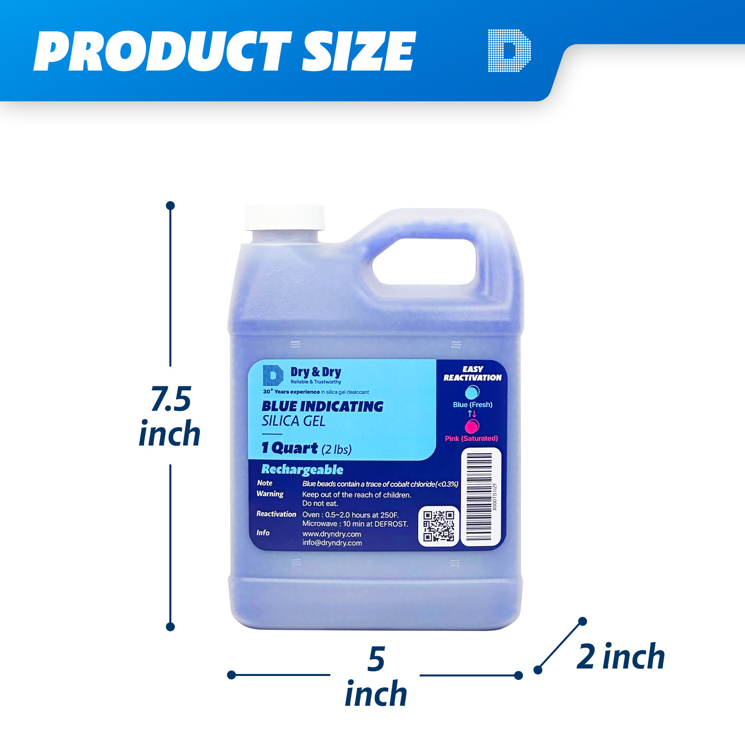 1 Quart Premium Blue Indicating Silica Gel Desiccant Beads(2 LBS) – Rechargeable