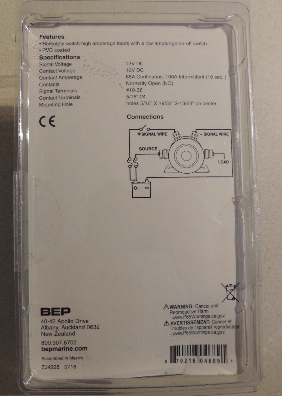 BEP COATED SOLENOID SWITCH 65Amp, 1002205, NEW, Sealed