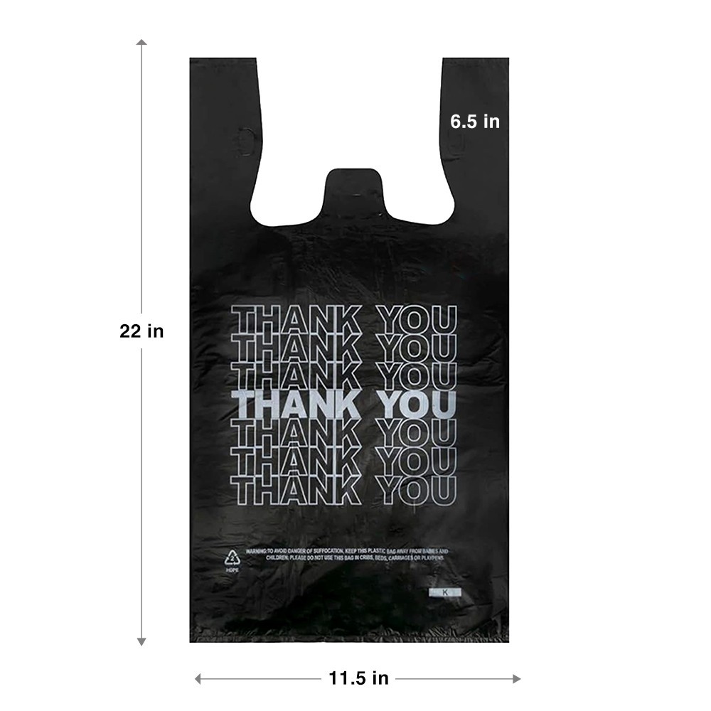 Black Thank You T-Shirt Bags 1000 Count Heavy Duty Grocery Retail Shopping Bags