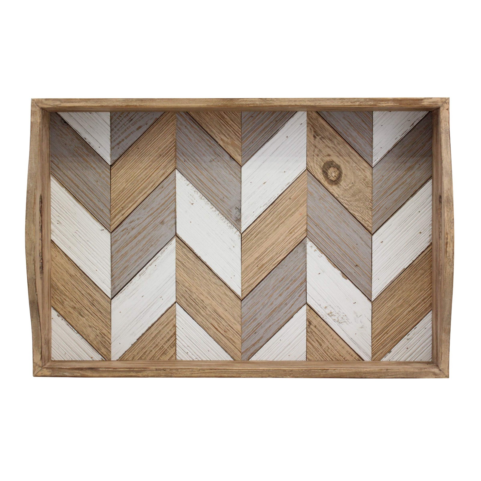 Stonebriar Decorative Rectangle Multicolor Chevron Wood Tray Handles 18 X 12