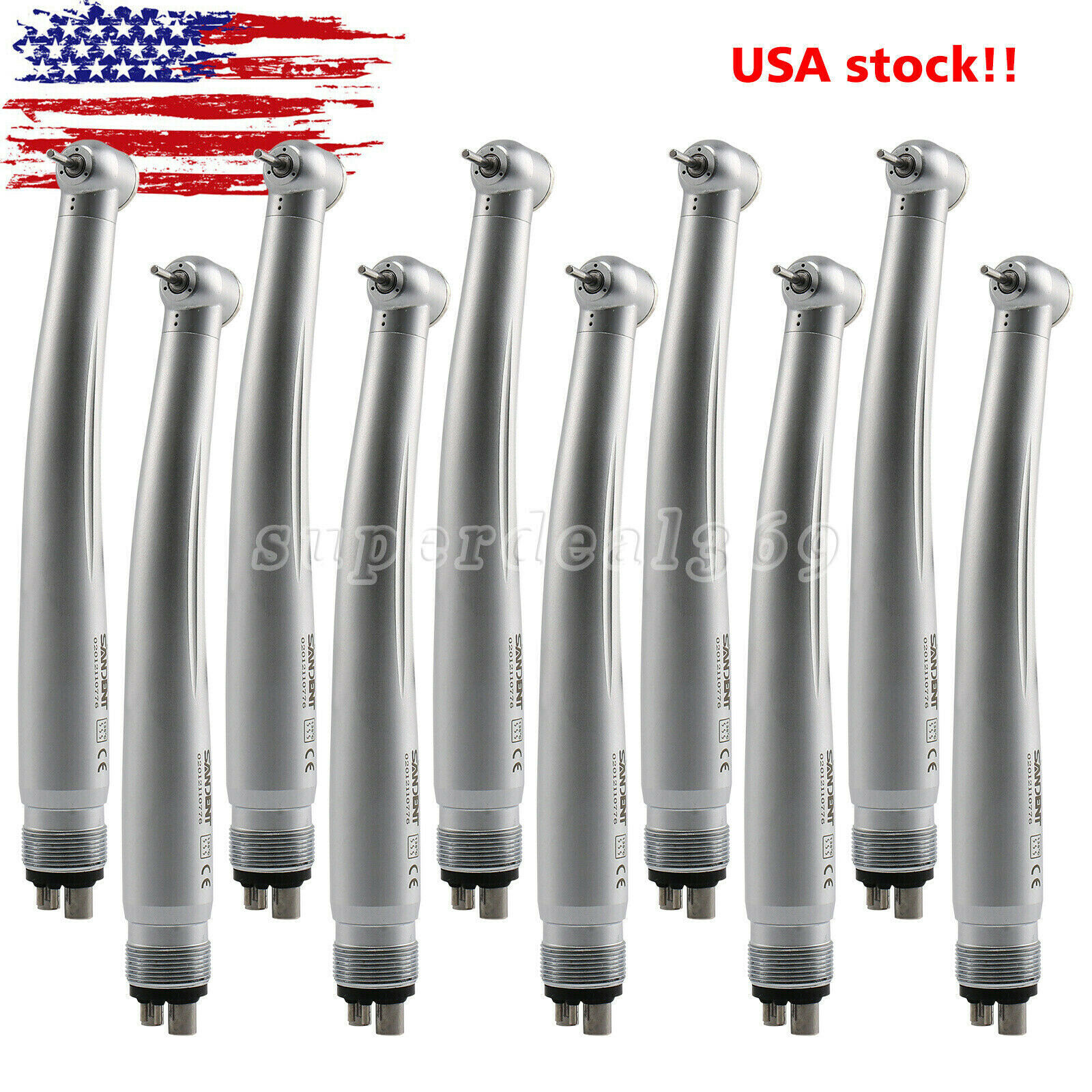 10*SANDENT Dental High Speed Turbine Handpiece Push Button Standard Head 4 Hole