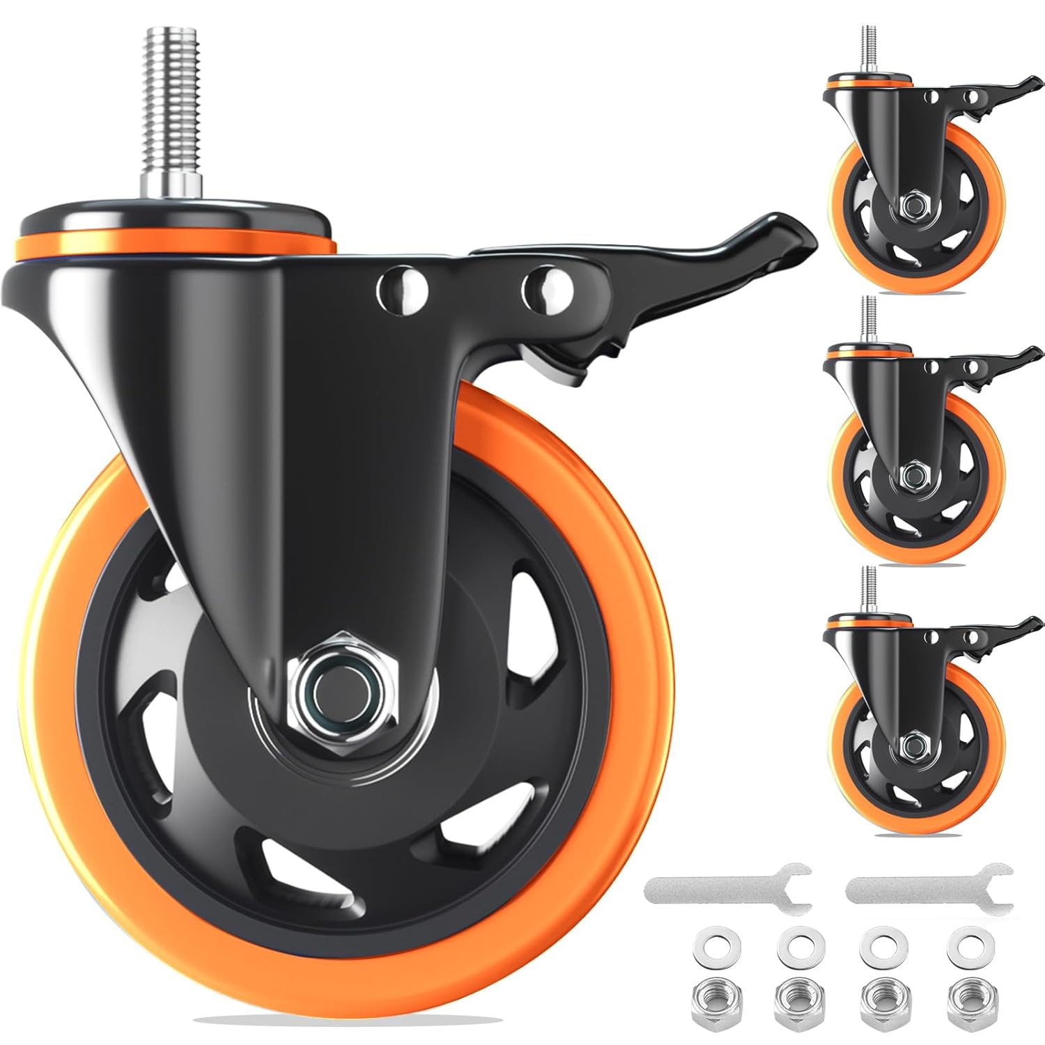 Stem Caster Wheels 4 Inch Heavy Duty Threaded Stem Mount Casters Set of 4 With