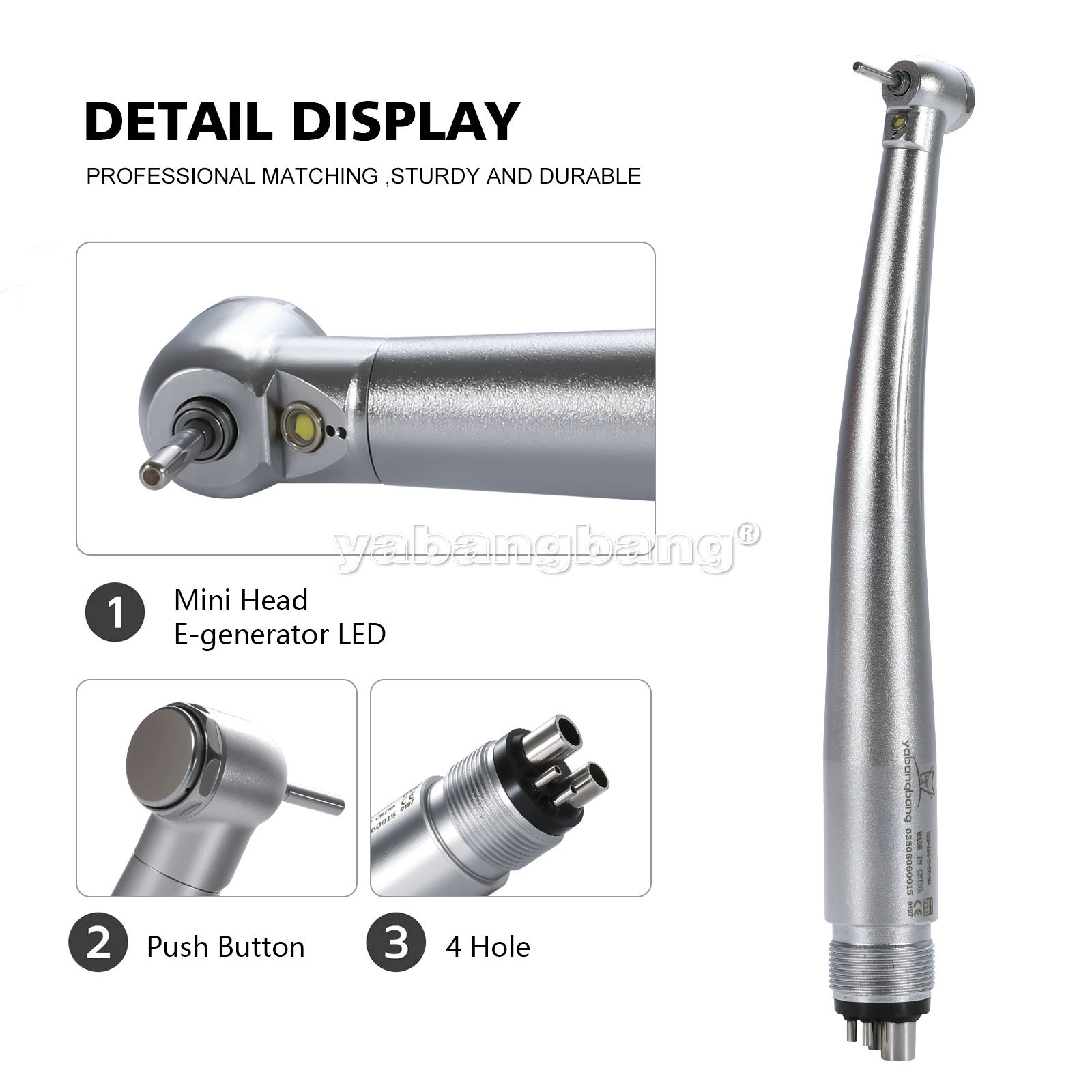 Dental High Speed Handpiece Mini LED Fiber Optic Small Head Air Turbine 4H USA