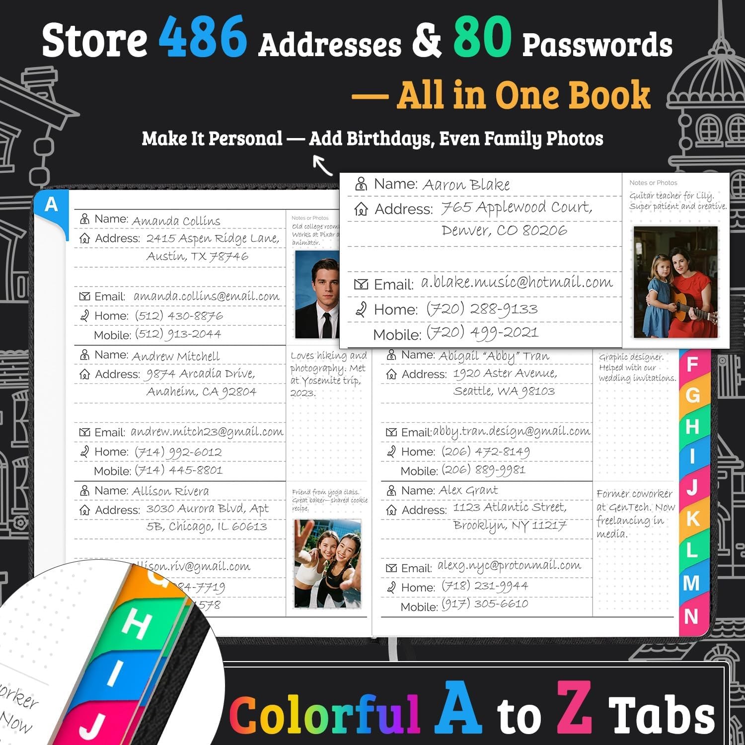 Address Book with Colorful Alphabetical Tabs (4.7″ X 6.2″) – Telephone Address