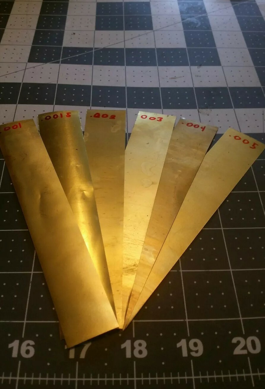 Brass Shim Stock Assortment 0.001 0.0015 0.002 0.003 0.004 0.005 1″x6″ LOT OF 6