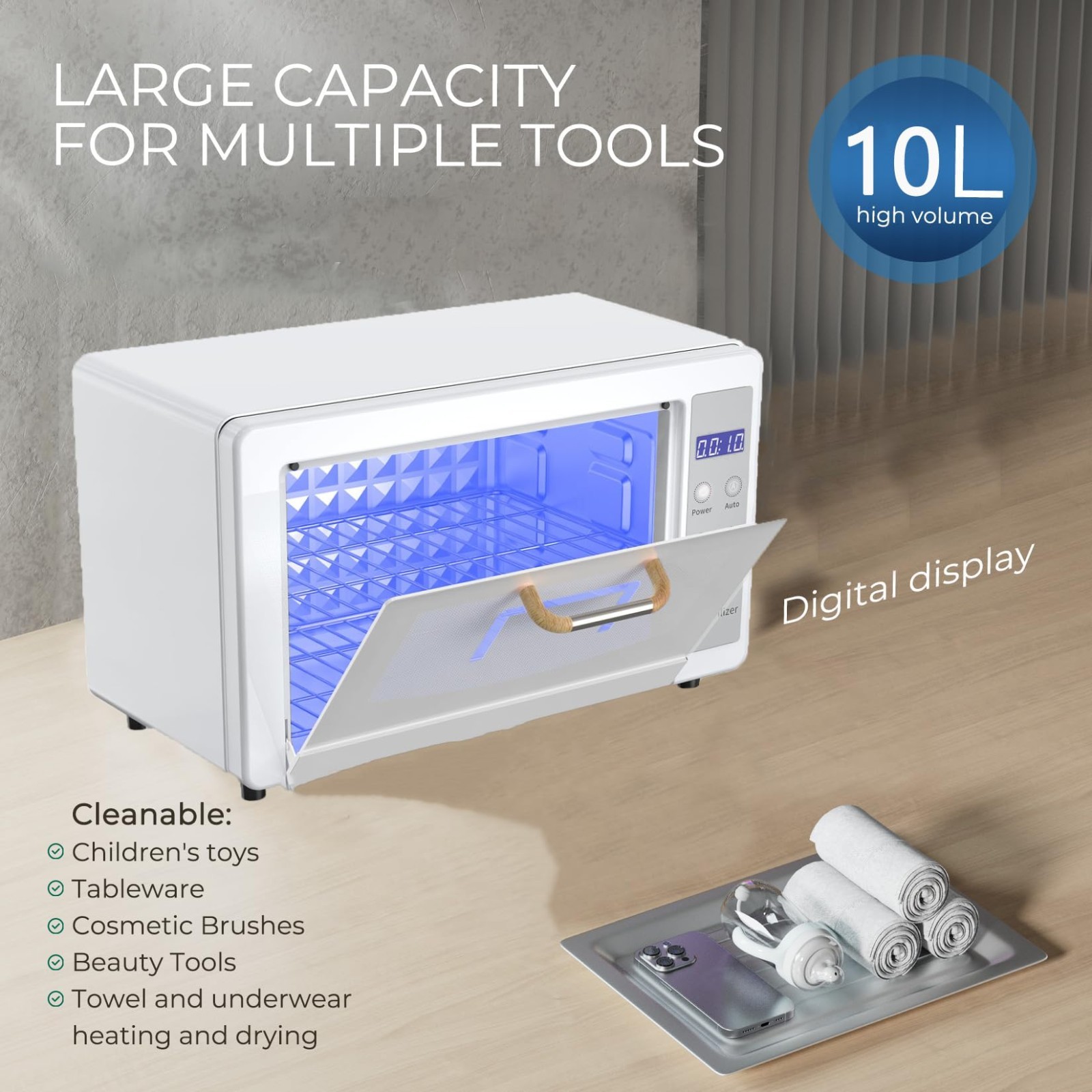 NIB 10L Nail Tools Sterilizer Cleaning Cabinet 160W 110V Beauty Spa Salon Barber