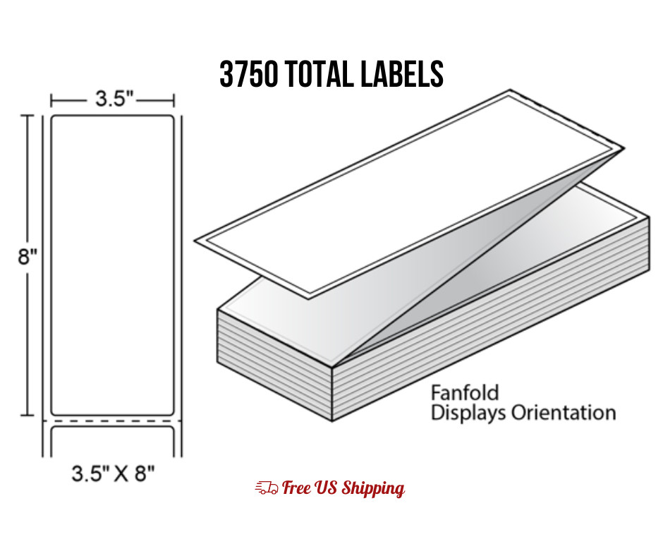 3.5″ x 8″ Thermal Transfer Labels White Fanfold 1-Wide 3750 Total Labels