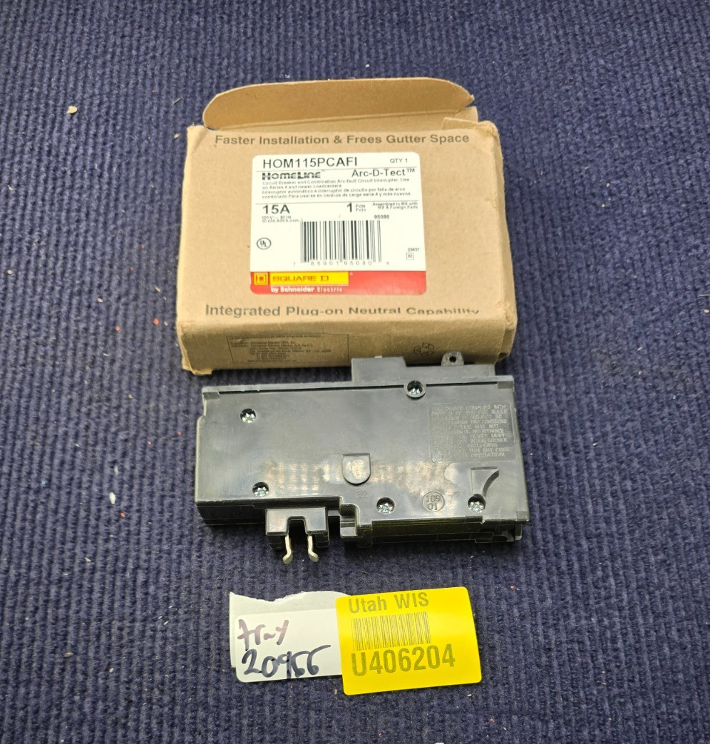 Square D HOM115PCAFI 15A 1-Pole CAFCI Circuit Breaker 120V, 10kA, #14 to #8 AWG