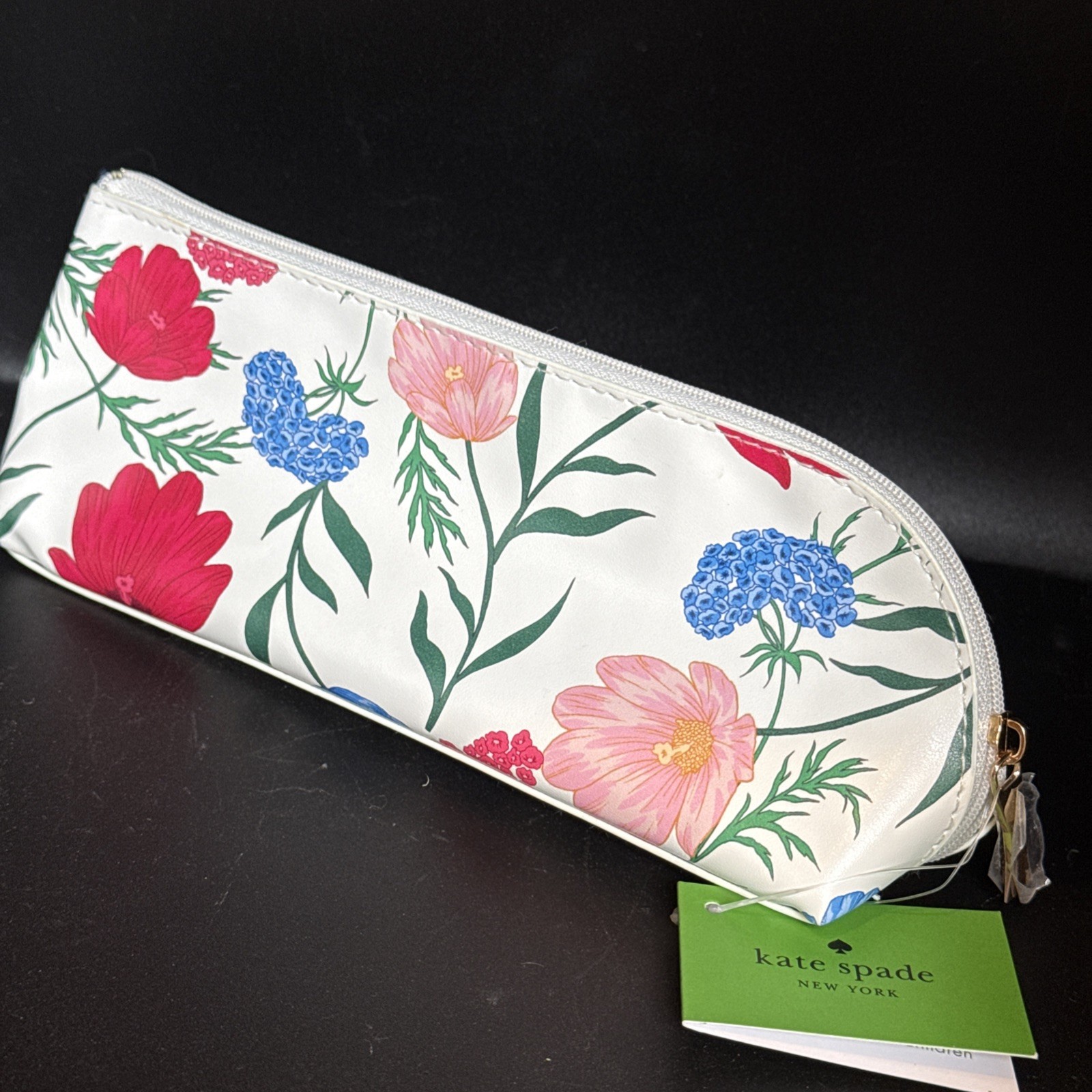Kate Spade Pencil Pouch Cosmetic Case Travel Bag Faux Leather w Accessories