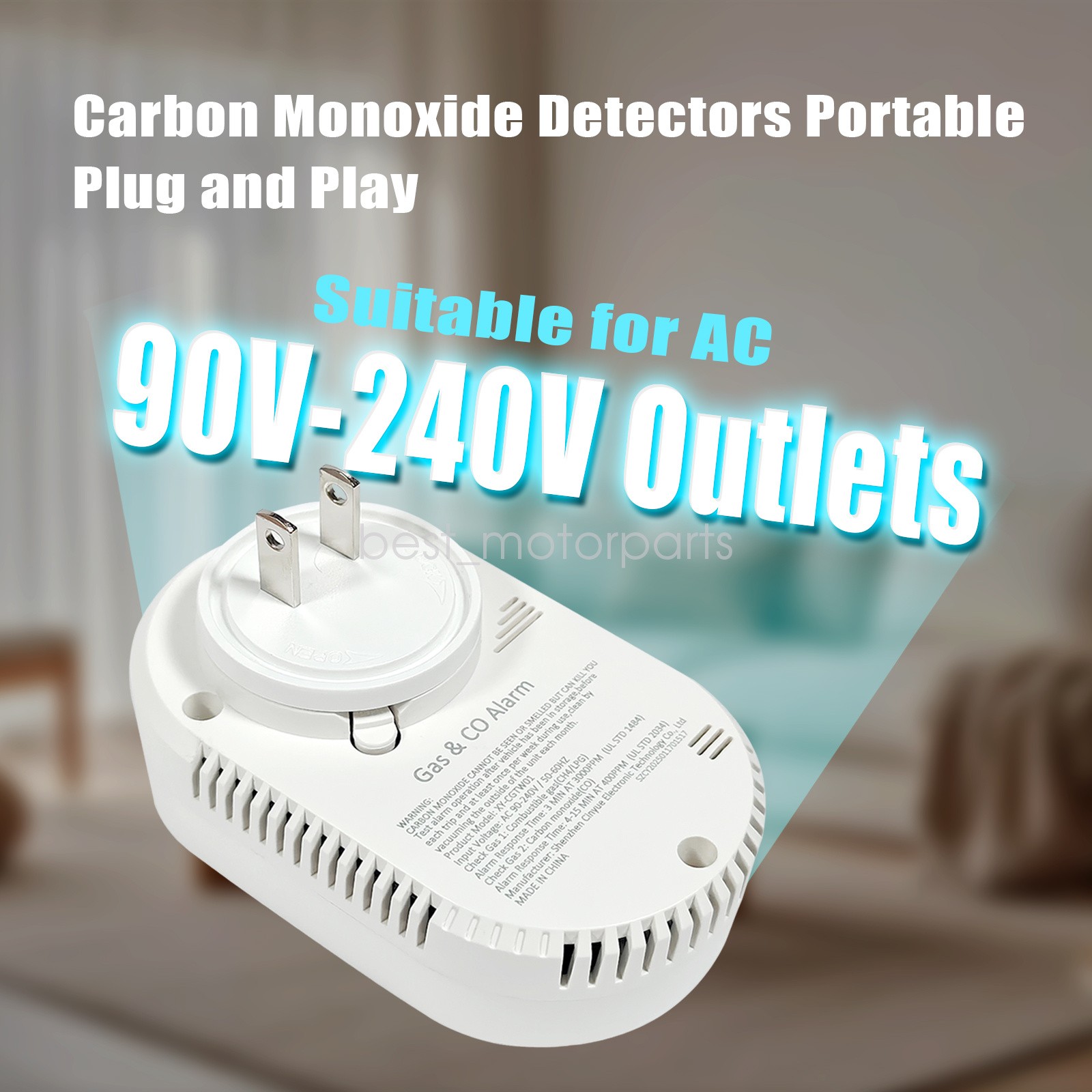 Portable 4-in-1 CO Detector with Smoke & Natural Gas, Plug-in Safety Alarm