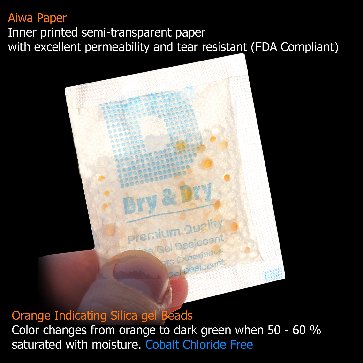 20 gram X 100 PK “Dry & Dry” Food Grade Orange Indicating Silica Gel Packets