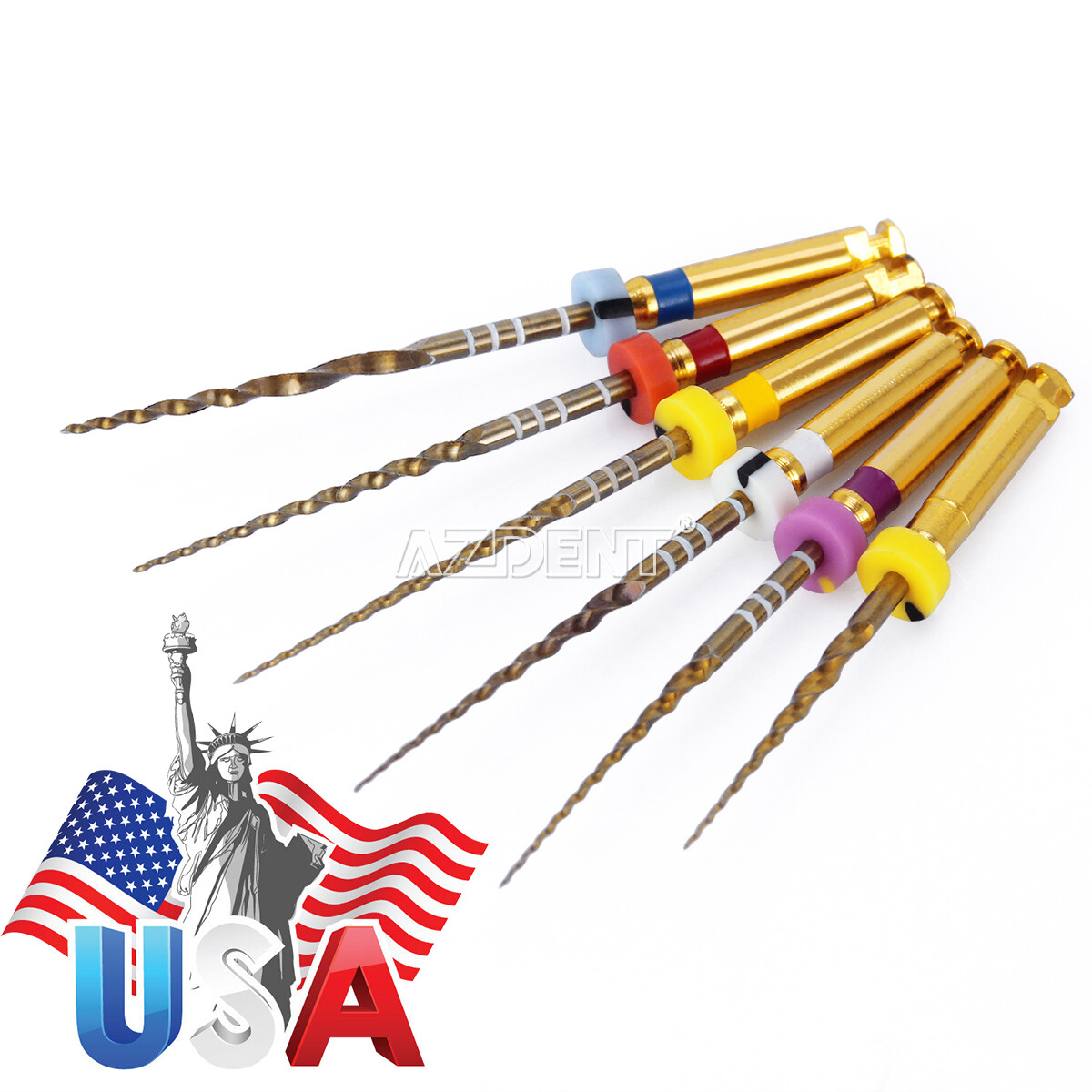 AZDENT Dental Endodontic Gold Taper NITI Rotary Files Engine Use 25mm 6PCS/Packs