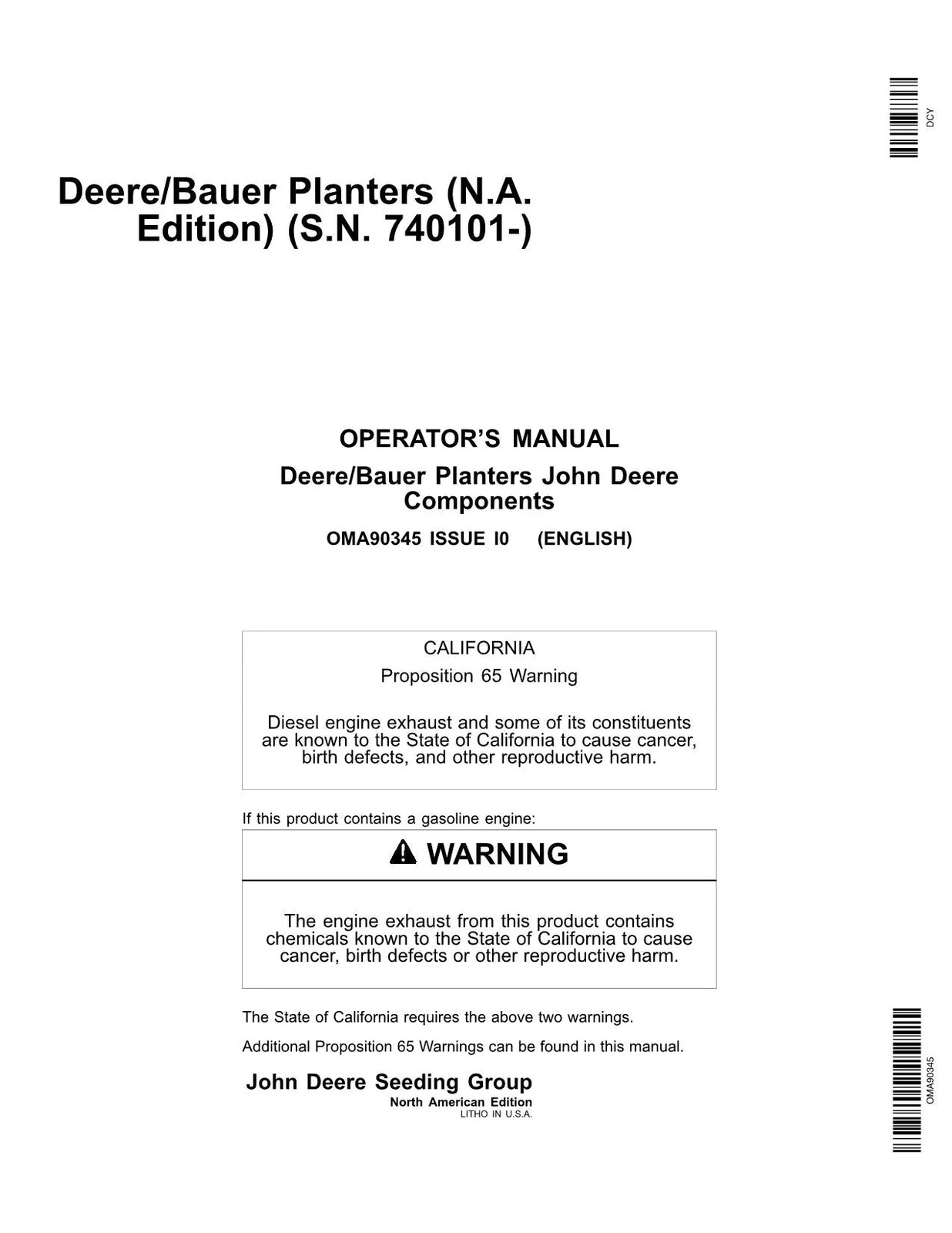 JOHN DEERE DB44 DB58 DB60 DB66 DB88 DB90 DB80 DBP44 PLANTER OPERATORS MANUAL