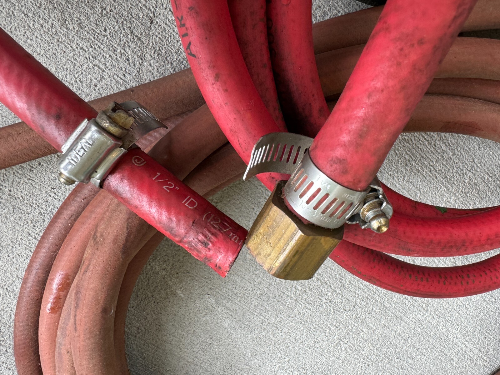 Lot of 8 Industrial Vinyl Pneumatic Air Tool Hoses w/Brass Couplings & Fittings