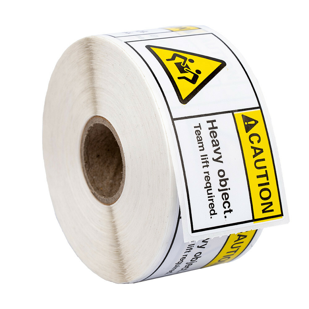 10 rolls 500 labels per roll 3”x1.5” CAUTION HEAVY OBJECT TEAM LIFT REQ. Labels
