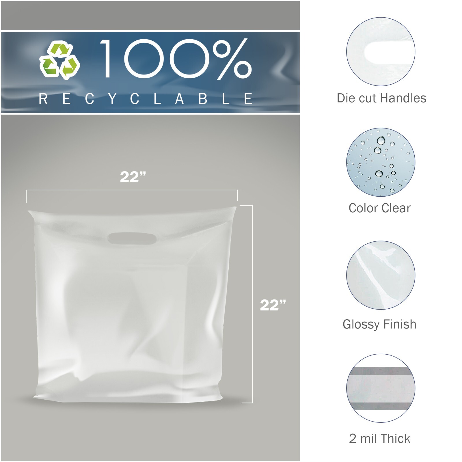 100 Pack 22″ x 22″ with 2 mil Thick Extra Large Clear Merchandise Plastic Bags