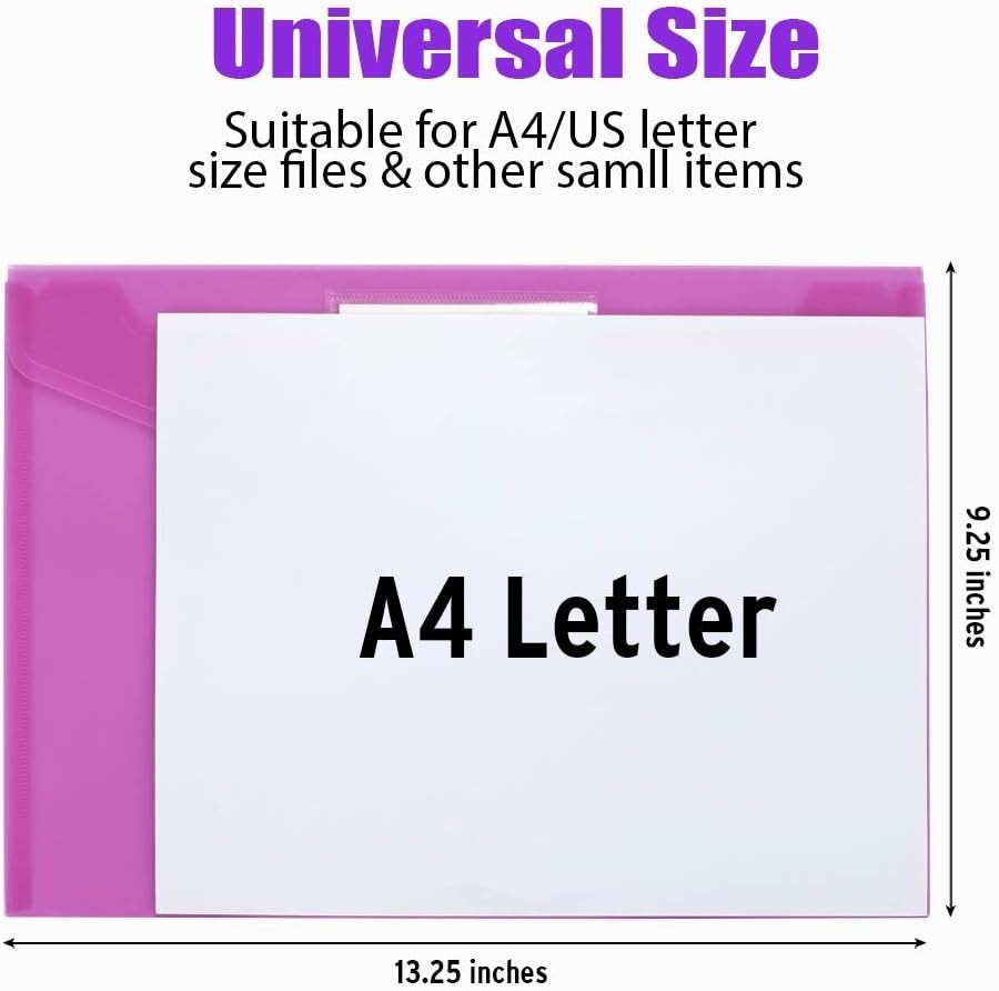 Colorful 10-Pack A4 Size Plastic Document Pouches – Waterproof & Durable Design