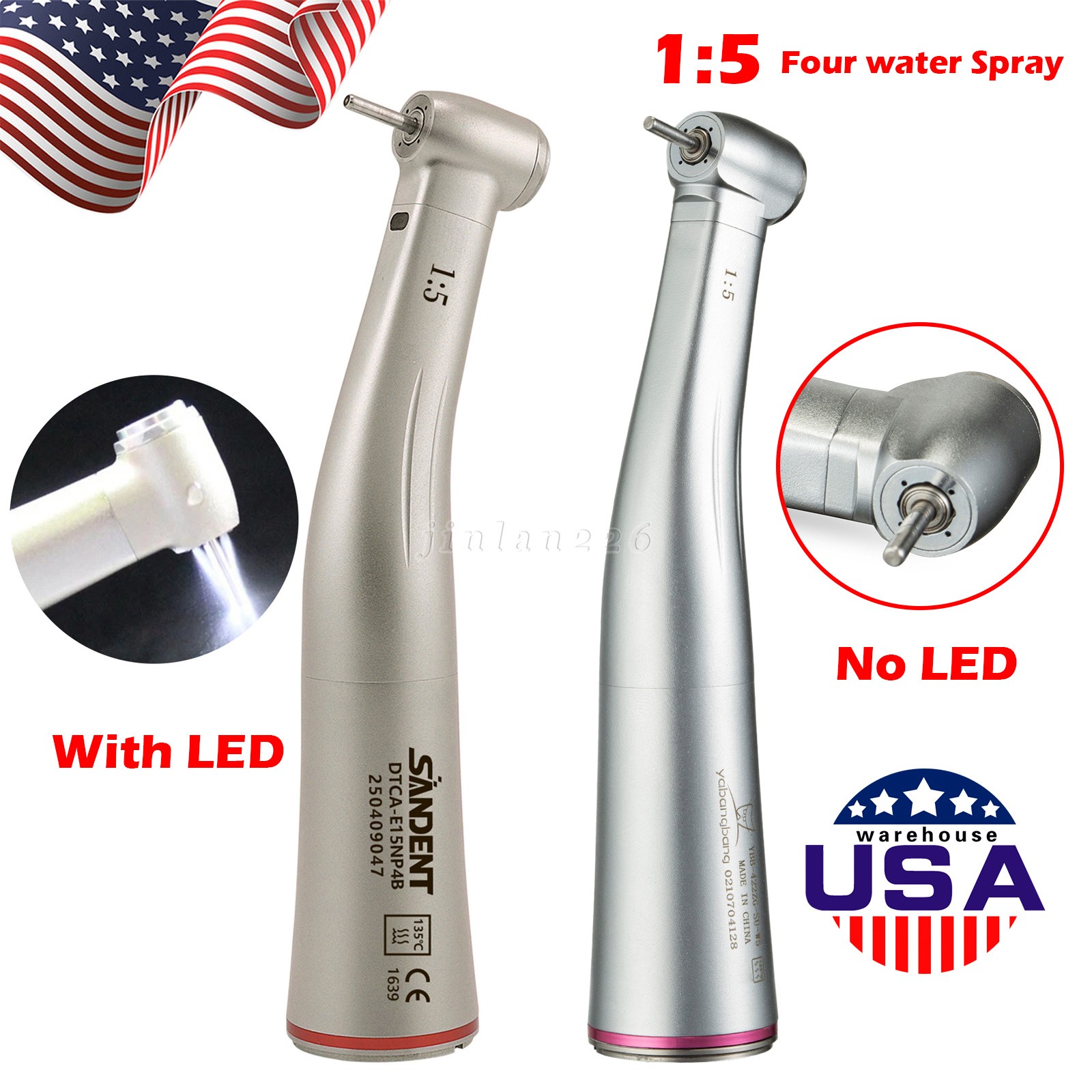 Dental 1:5 LED Fiber Optic Contra Angle Handpiece Red Ring fit NSK Ti-MAX X95L