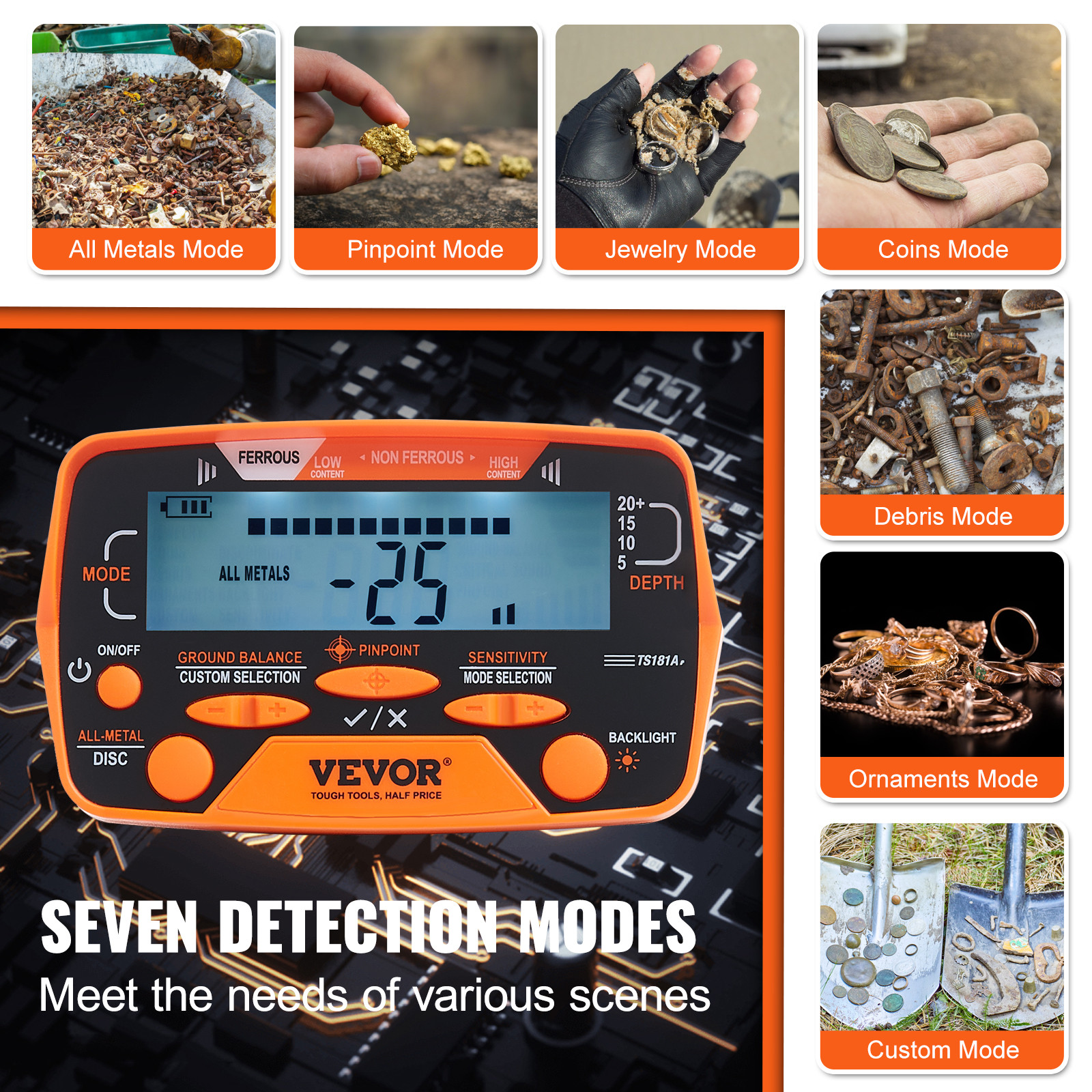 VEVOR Metal Detector for Adults Professional Gold Detector 10 in IP68 Waterproof