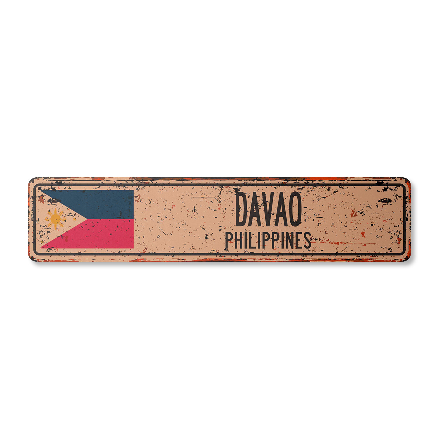 DAVAO PHILIPPINES Vintage Street Sign Filipino flag city country road rustic