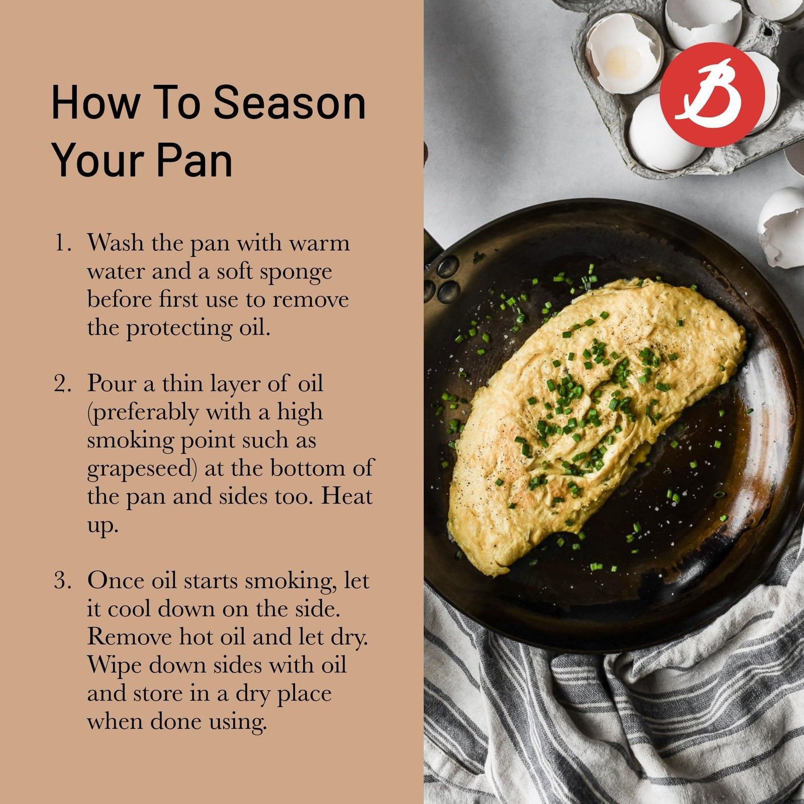 de Buyer MINERAL B Pro Carbon Steel Omelette Pan – 9.5” Diameter, 7.7̶