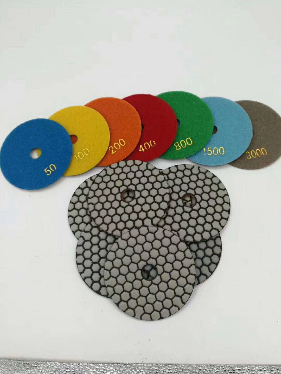 4″ Diamond DRY (73 Piece) Polishing Pad Grit 50 100 200 400 granite marble glass