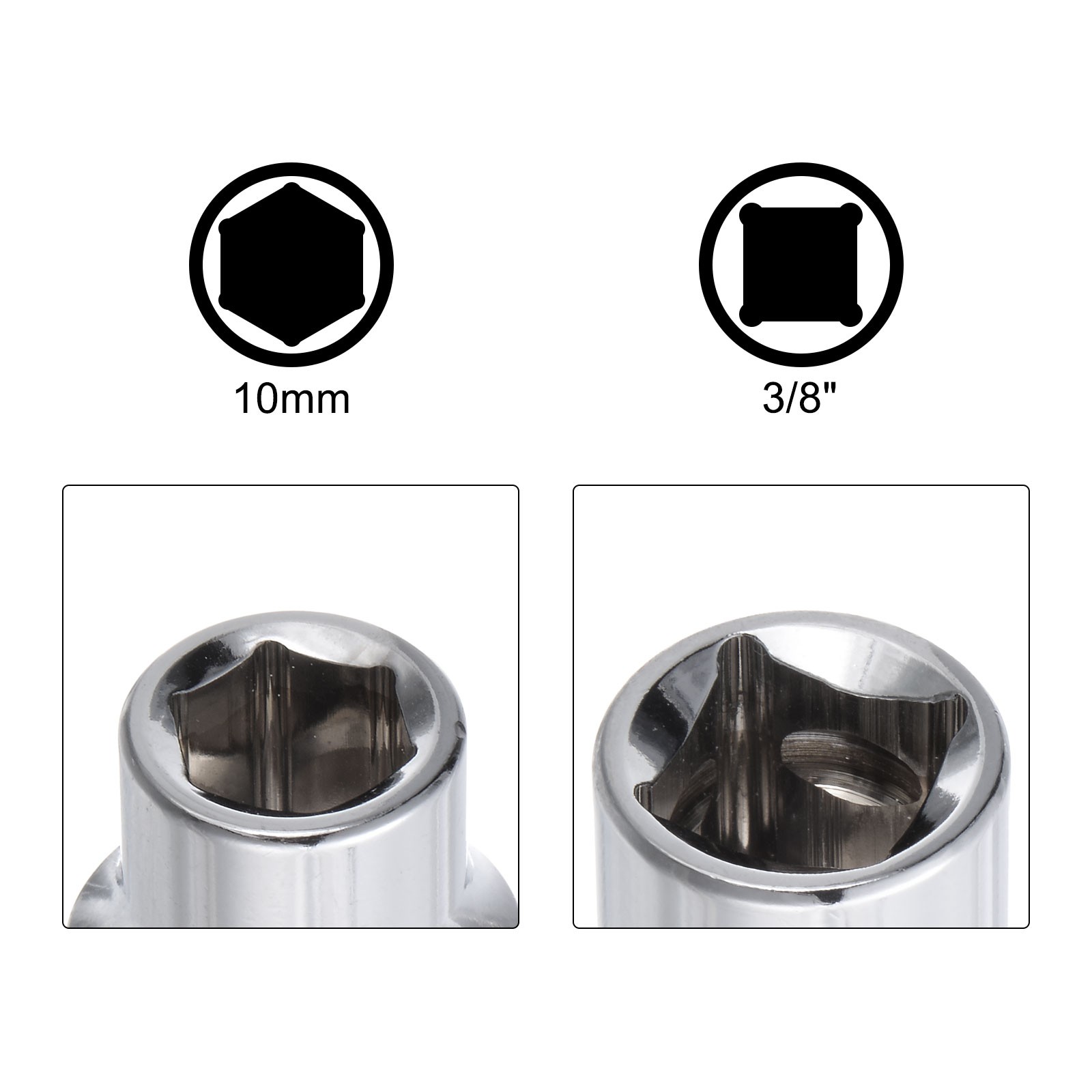 10pcs 6-Point Shallow Socket 10mm 3/8 1/4″ Drive Cr-V Deep Shallow Socket