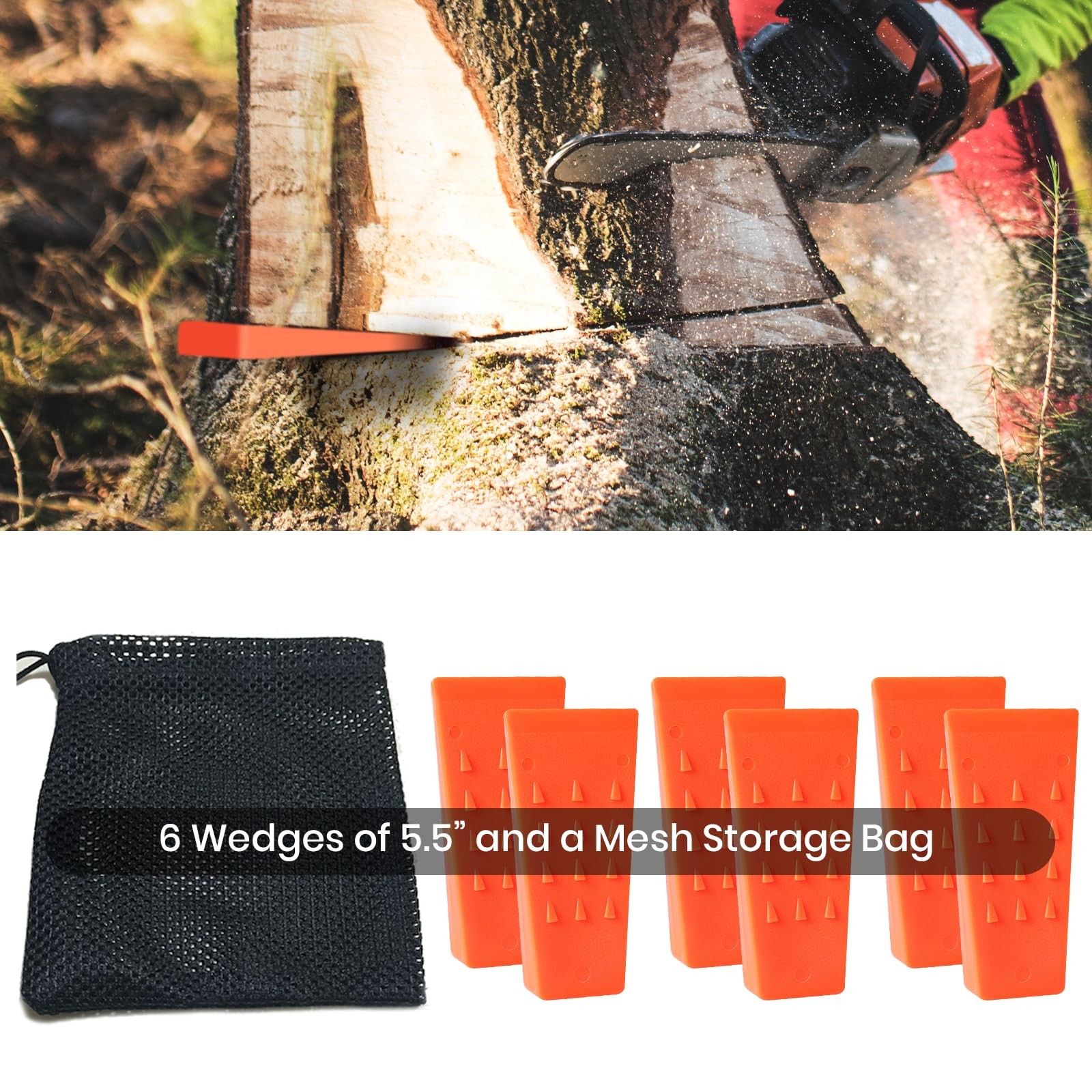 6 Pack Tree Felling Wedges with Spikes 5.5” Storage Bag and 6 Dogs
