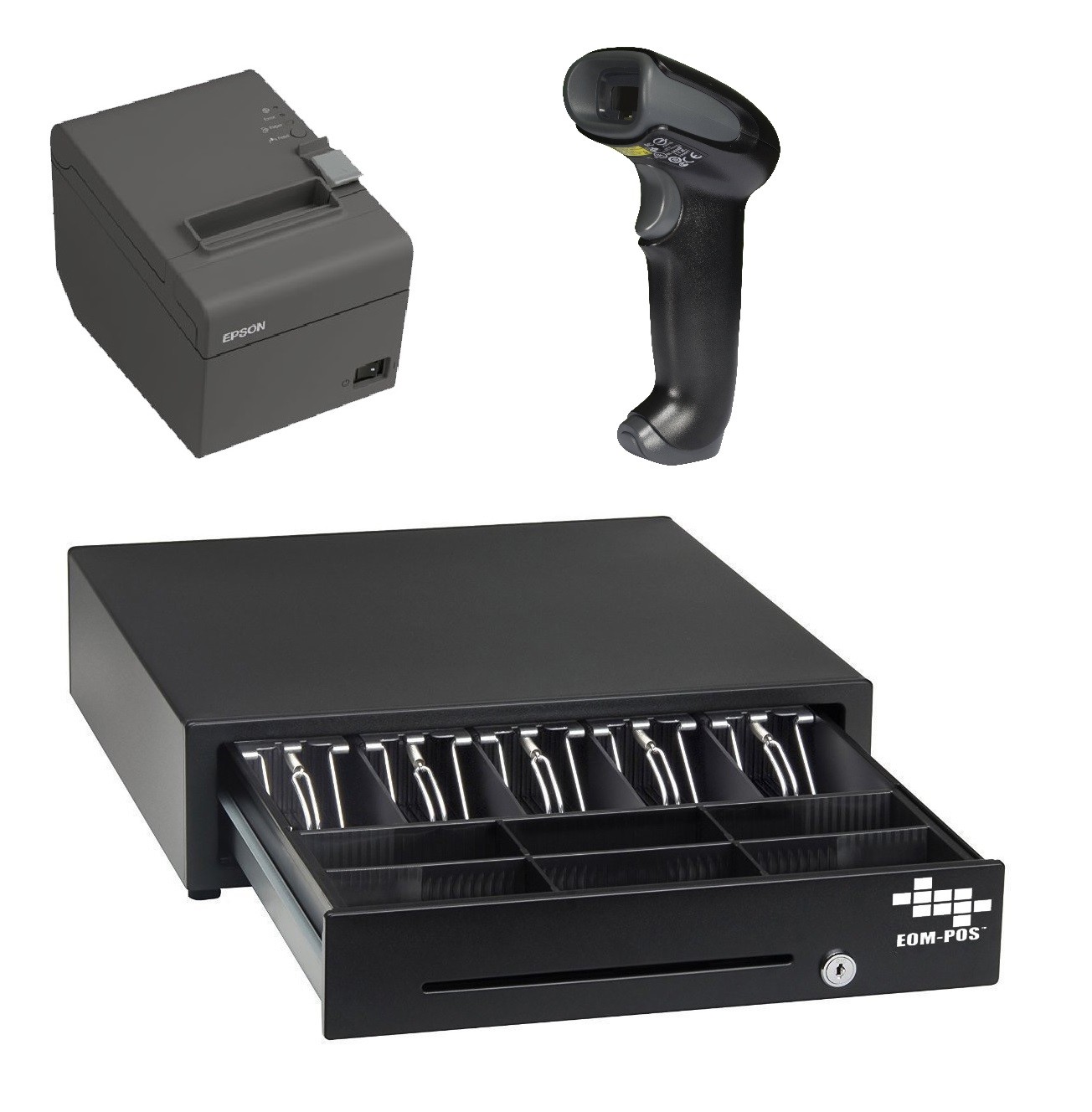 POS Hardware Bundle for SQUARE STAND – Cash Drawer, Receipt Printer, (Scanner)