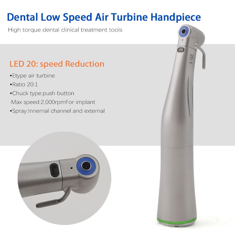 20:1 LED Low Speed Handpiece Dental Turbine Fiber Optic Dental Against Handpiece