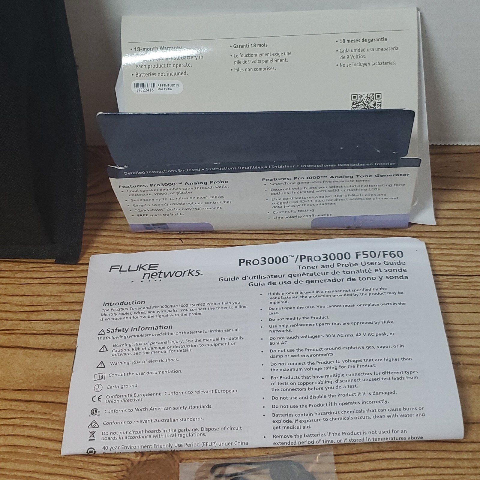 Fluke Networks Pro3000 Tone & Probe Kit with Leads and Carry Case Tested Mint