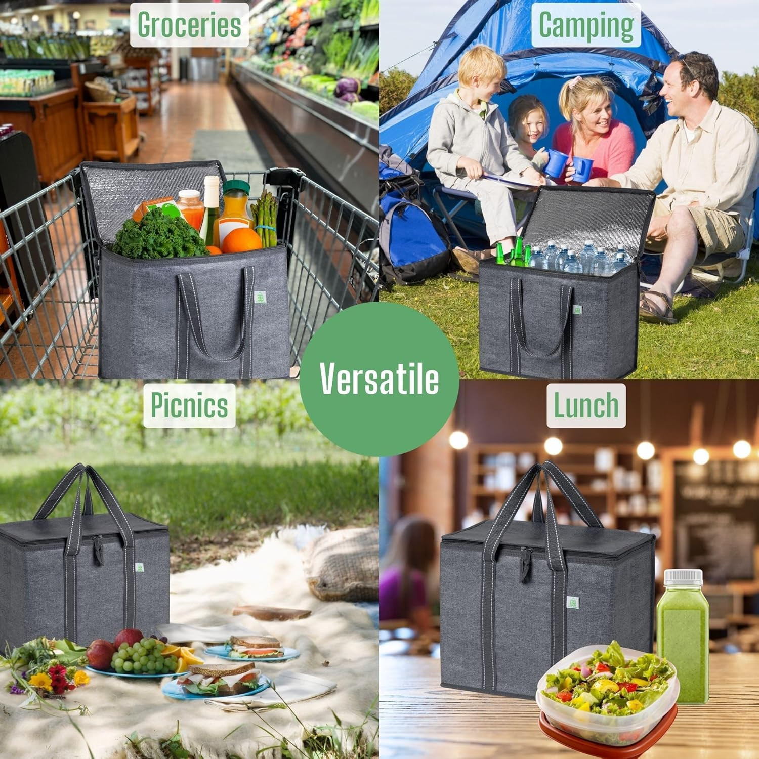 2 Pack Cooler Bag and Insulated Grocery Bags for Food Delivery, Collapsible Cool