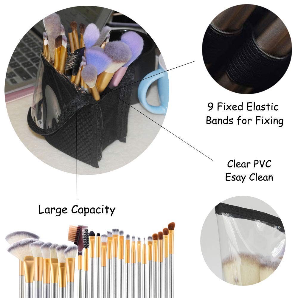 Travel Makeup Brush Holder Organizer Zipper Cosmetic Bag Portable Toiletry Pouch