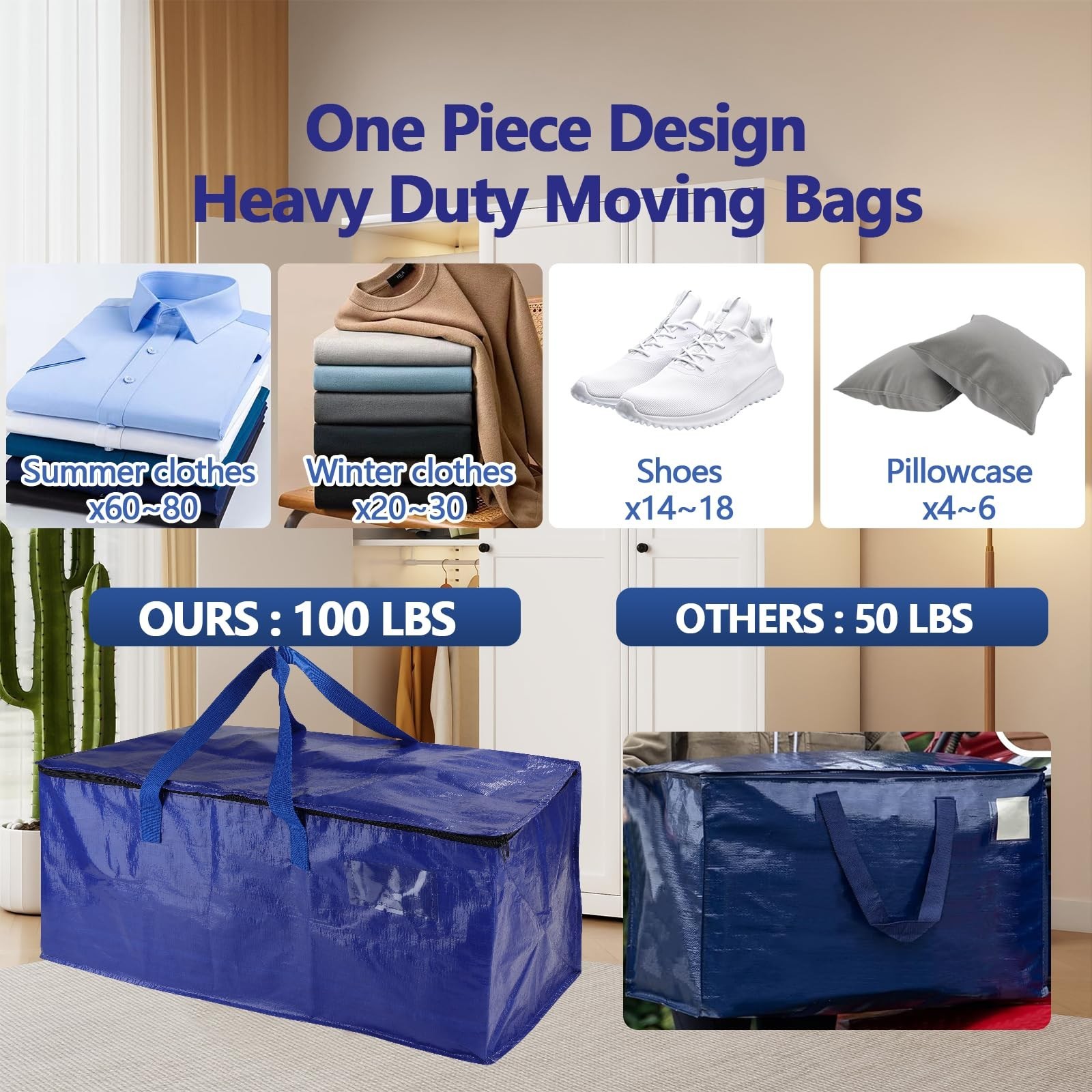 8 Pack Real 100lb Capacity Heavy Duty Moving Bags with Strong Zippers and Rei…