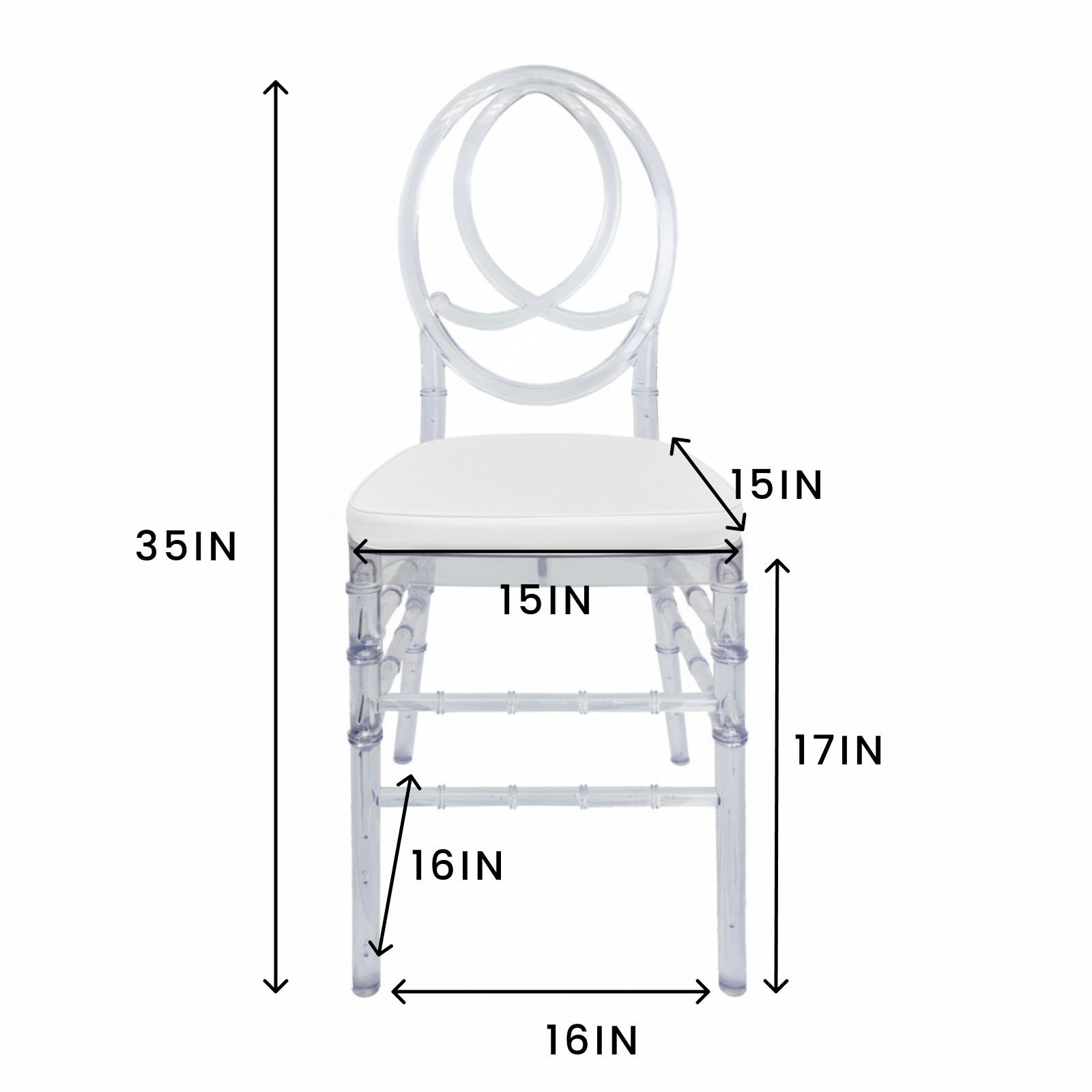 Set of 3 Crystal Clear Acrylic Chiavari Wedding Chairs with Cushions for Event