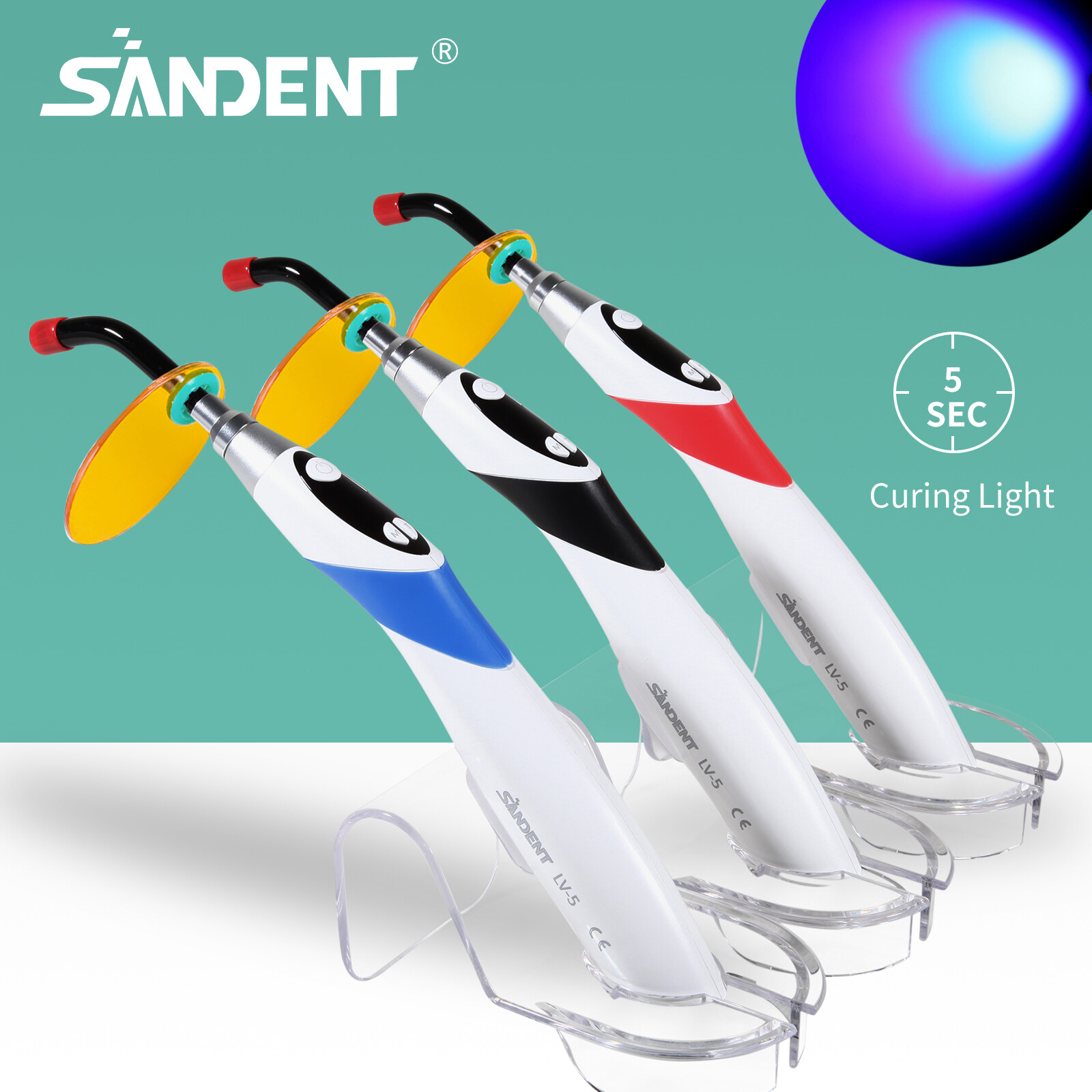 Dental Wireless Cordless 5 second LED Cure Curing Light Lamp 1800mw 3 Colors