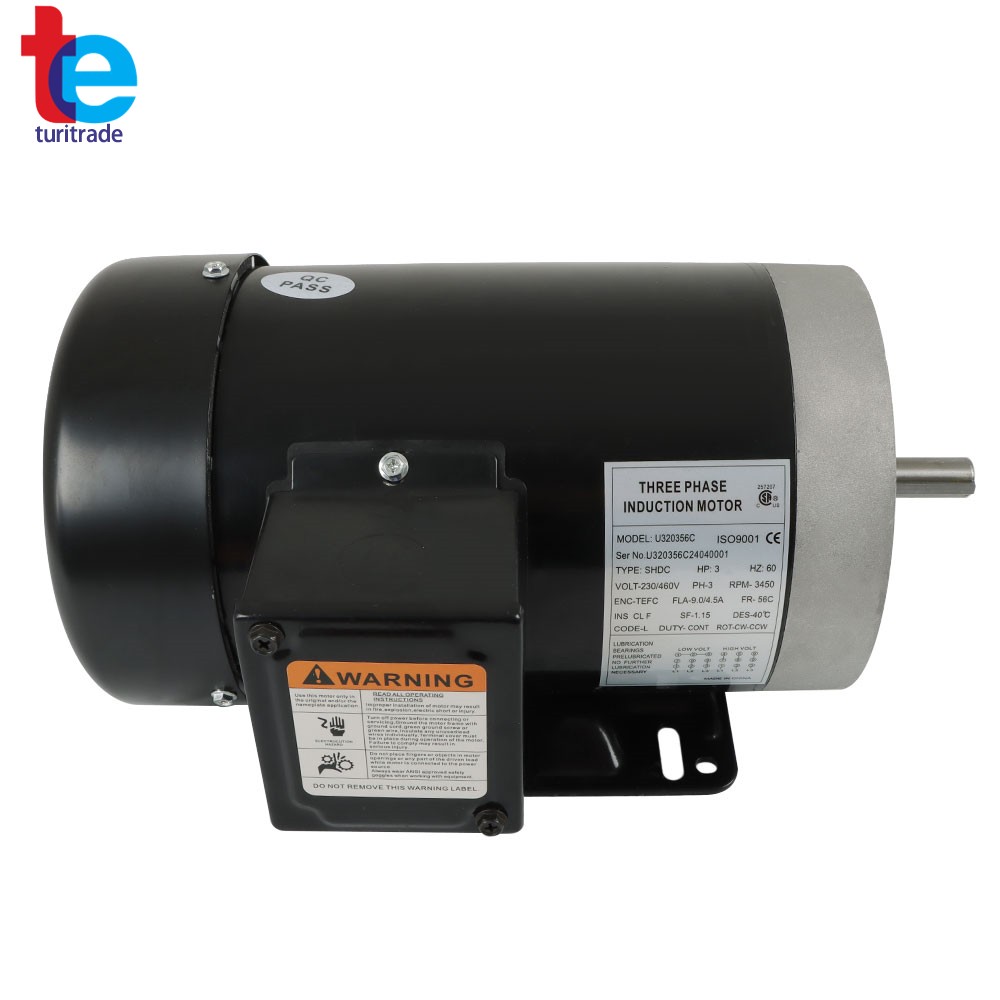 3 HP General Purpose Electric Motor 3 Phase 56C Frame 3450 RPM TEFC 230/460V